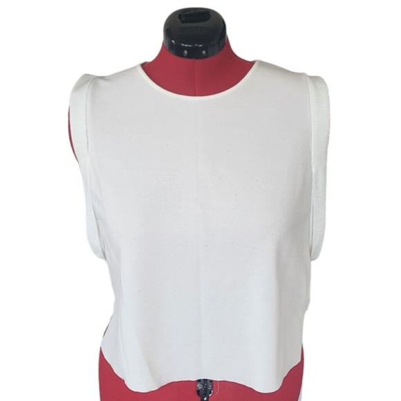 Zara White tank top with embellished sleeves and raw hem, size large - Picture 1 of 5